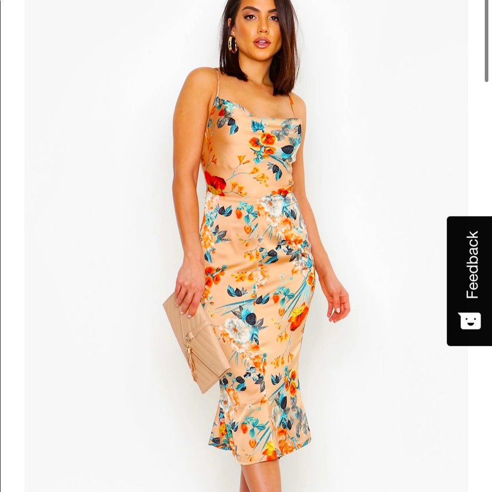 Boohoo cowl neck satin dress